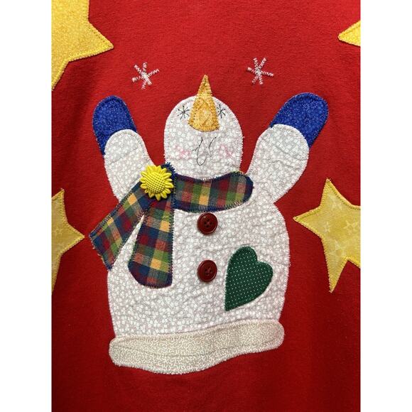 Vintage Snowman Sweatshirt Christmas Womens XL Red Stitched Hanes Plaid Trim - Picture 5 of 8